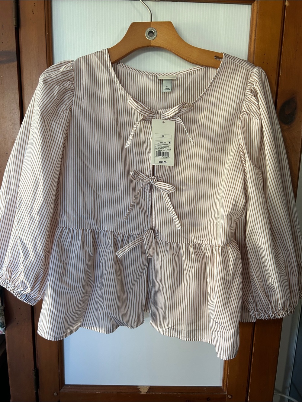 A new day Striped Tie-Front Peplum Blouse
